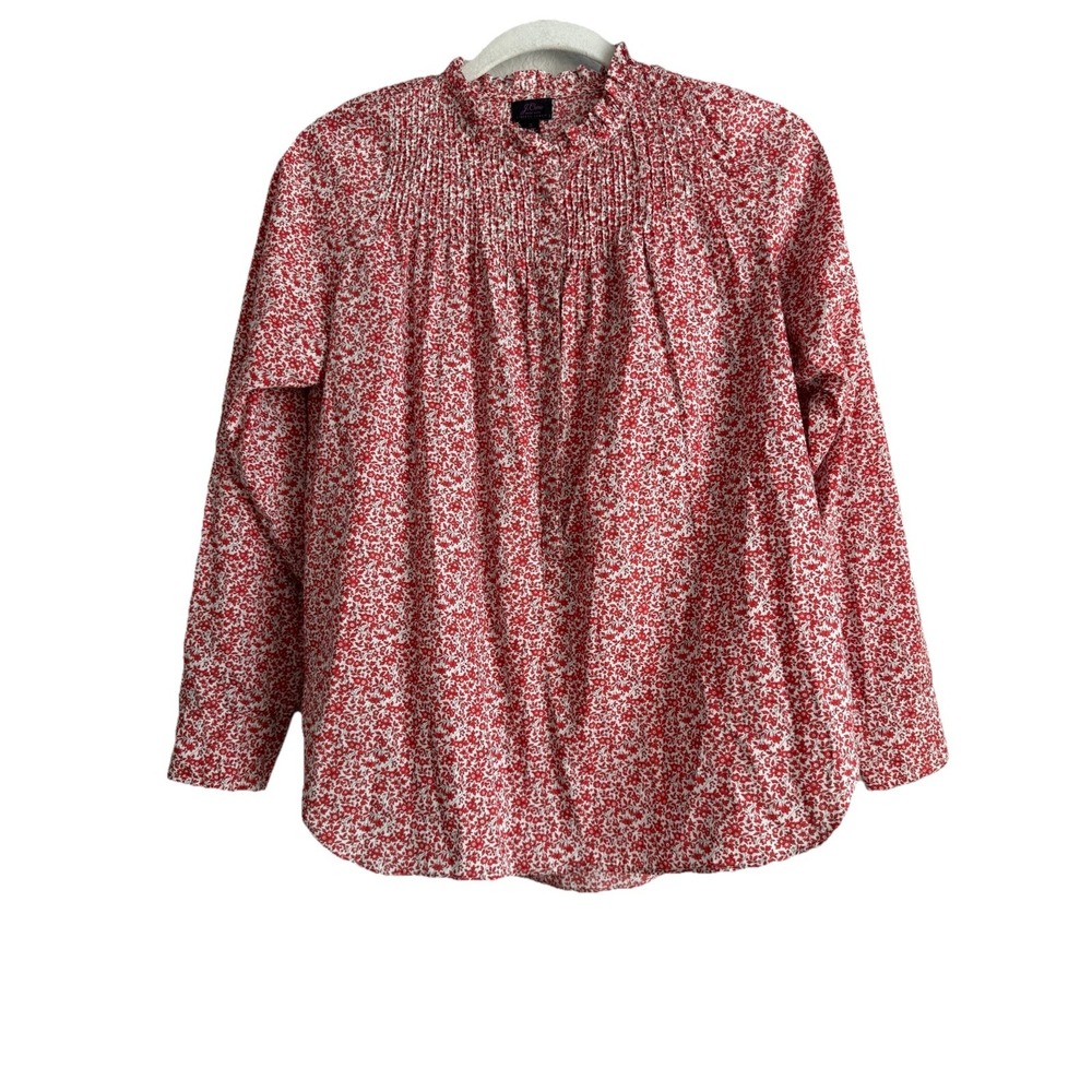 J.Crew Liberty Chamomile Red White Floral Ruffle Popover Blouse Women's Size 2